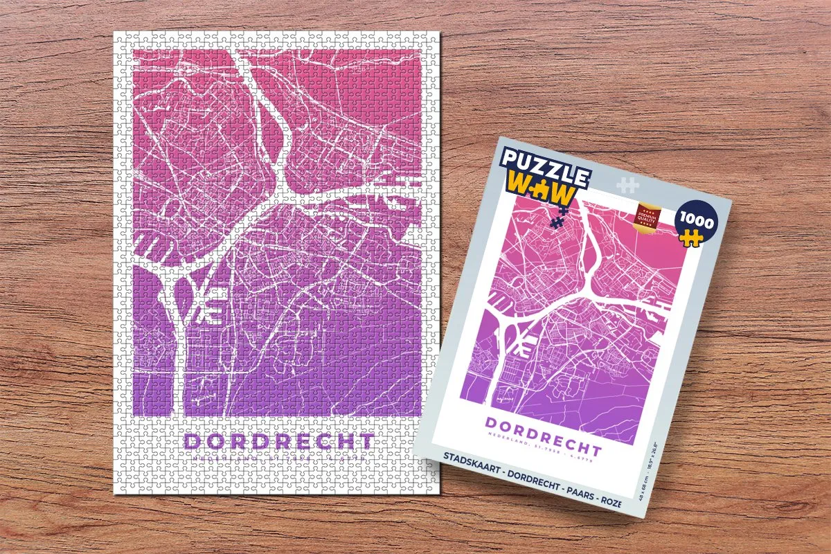 PuzzleWow Stadskaart Dordrecht Legpuzzel 1000 Stuks - Multicolor