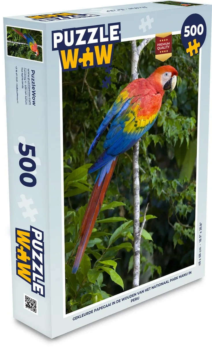 PuzzleWow Legpuzzel Papegaai Nationaal Park Manu 500 Stuks - Multicolor
