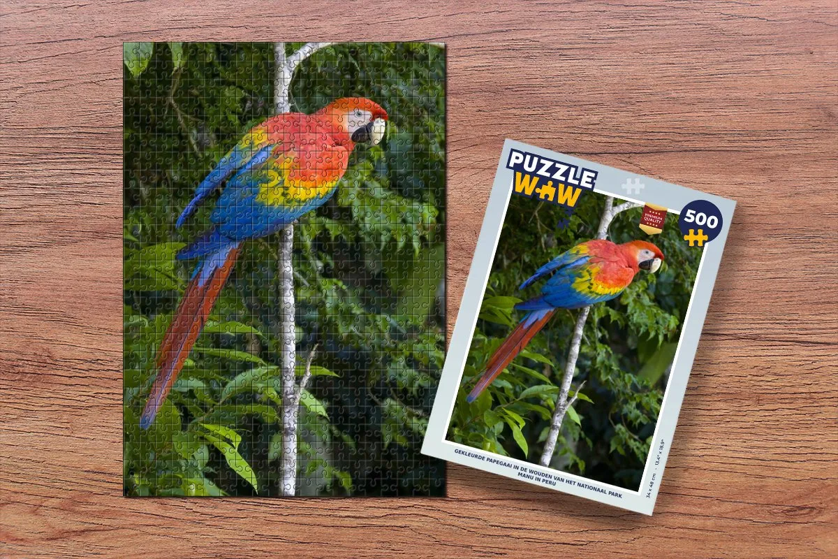 PuzzleWow Legpuzzel Papegaai Nationaal Park Manu 500 Stuks - Multicolor