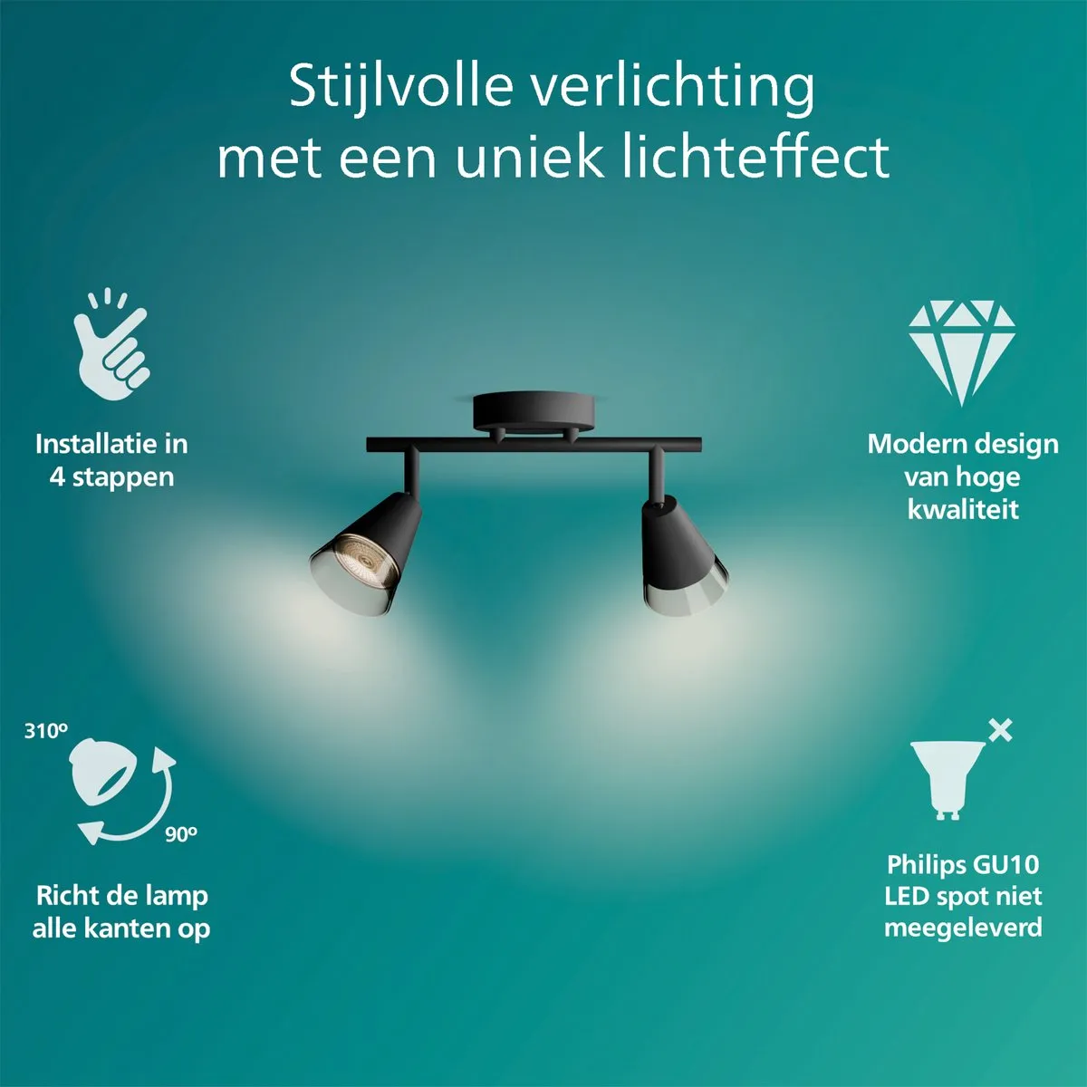 Philips Cleft Spot Plafondspot 2x5W - Zwart
