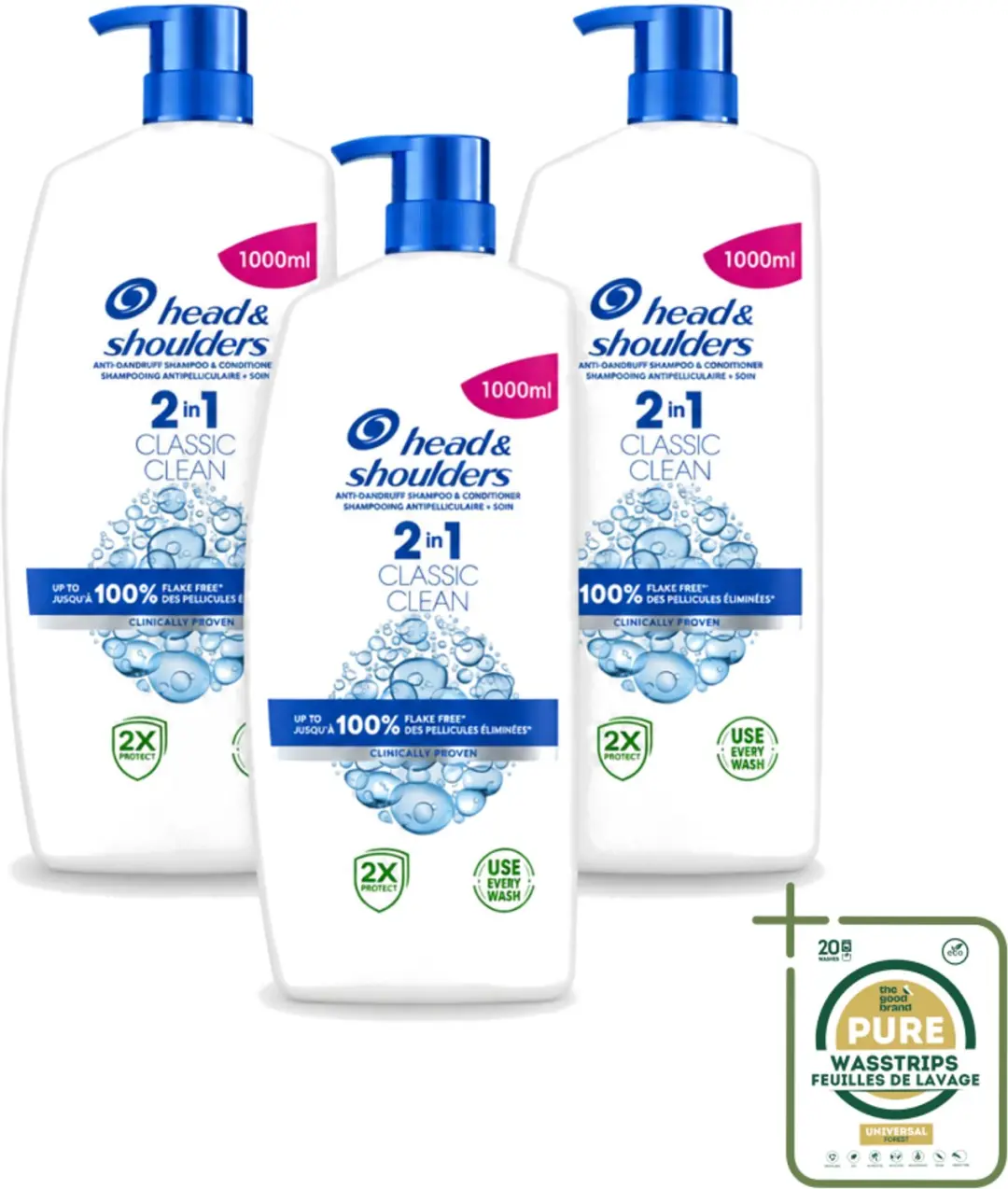 3 x Head & Shoulders Classic 2-in-1 Anti-Roos Shampoo + Conditioner