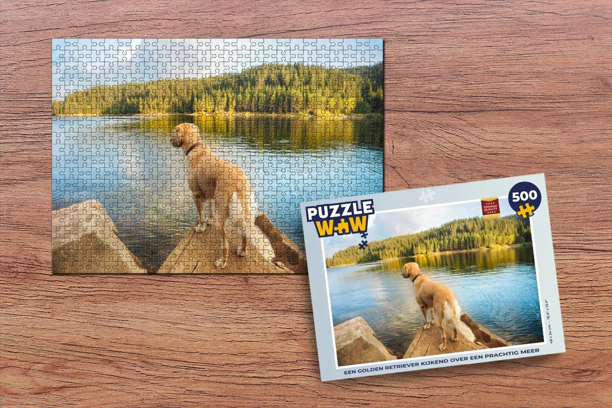 PuzzleWow Legpuzzel Golden Retriever Meer - 500 Stuks Multicolor