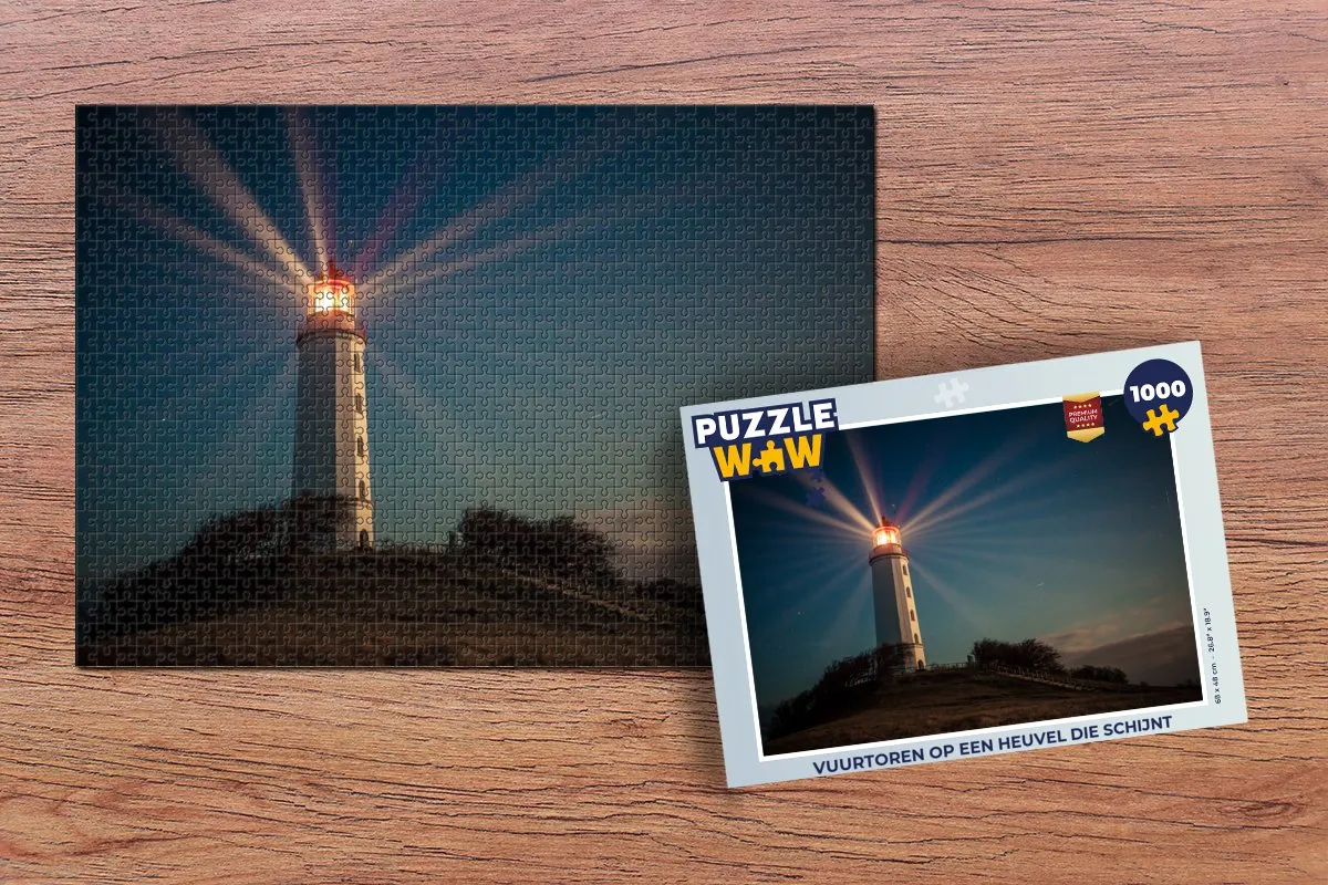 PuzzleWow Vuurtoren op een Heuvel Legpuzzel 1000 Stuks - Multicolor