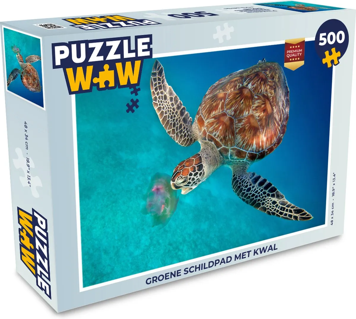 PuzzleWow Legpuzzel Groene Schildpad met Kwal 500 Stuks