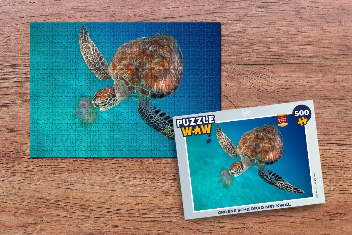 PuzzleWow Legpuzzel Groene Schildpad met Kwal 500 Stuks