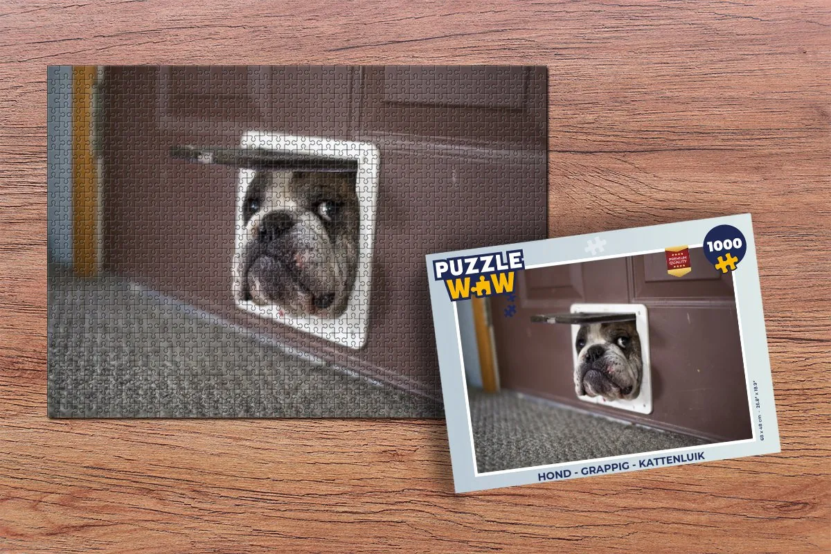 PuzzleWow Hond met Kattenluik Puzzle 1000 Stuks - Multicolor