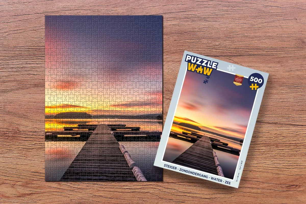 PuzzleWow Steiger Zonsondergang Water Zee Reflectie Legpuzzel 500 Stuks - Multicolor