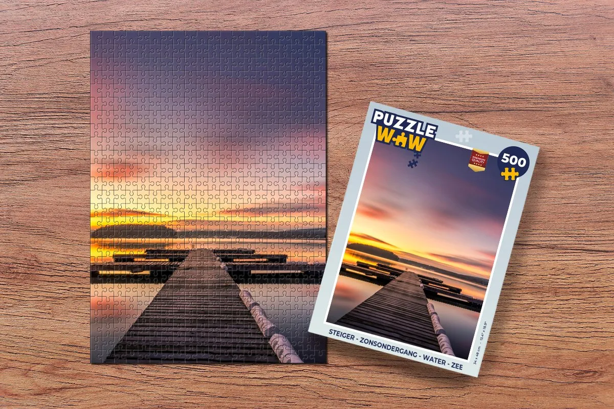 PuzzleWow Steiger Zonsondergang Water Zee Reflectie Legpuzzel 500 Stuks - Multicolor