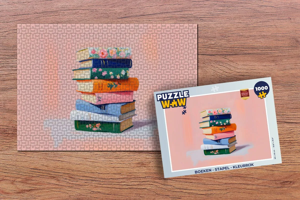 PuzzleWow Legpuzzel 1000 Stuks - Boekenstapel Kleurrijk