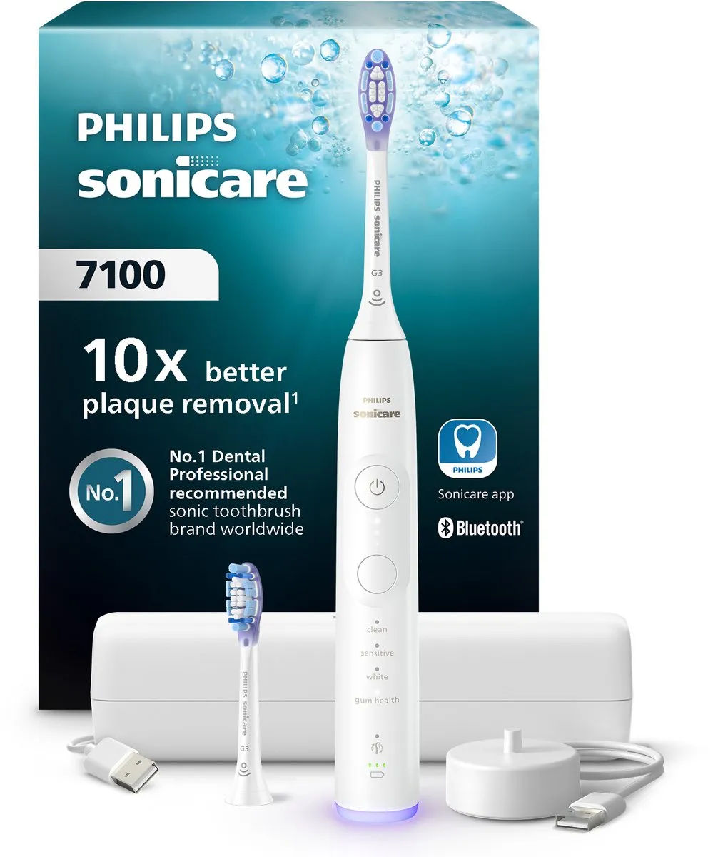 Philips Sonicare 7100 Series - Elektrische Tandenborstel - Wit - Extra Premium Gum Opzetborstel - Reisetui - Gezonder tandvlees - HX7420/02