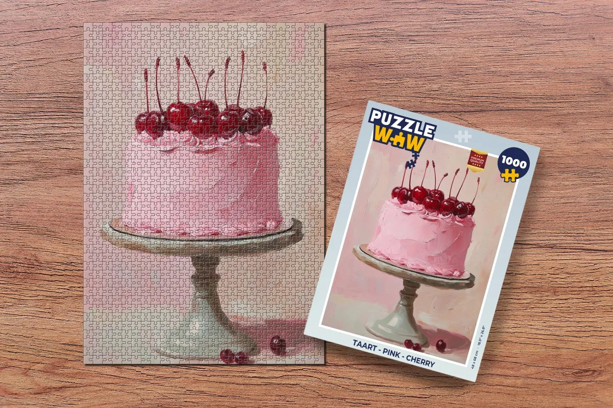 PuzzleWow Taart Legpuzzel 1000 Stuks - Roze met Kersen