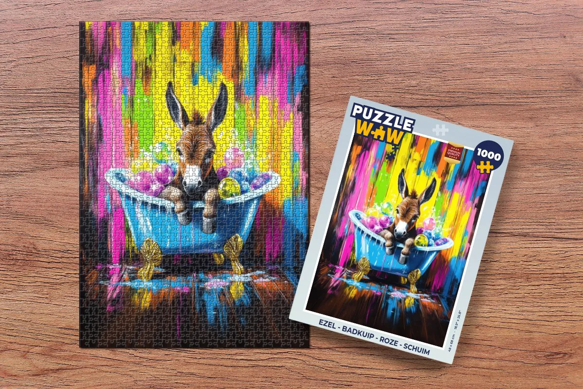 PuzzleWow Puzzel Ezel Badkuip Legpuzzel 1000 Stuks - Roze