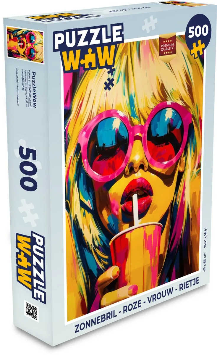 PuzzleWow Zonnebril Puzzel 500 Stuks - Roze
