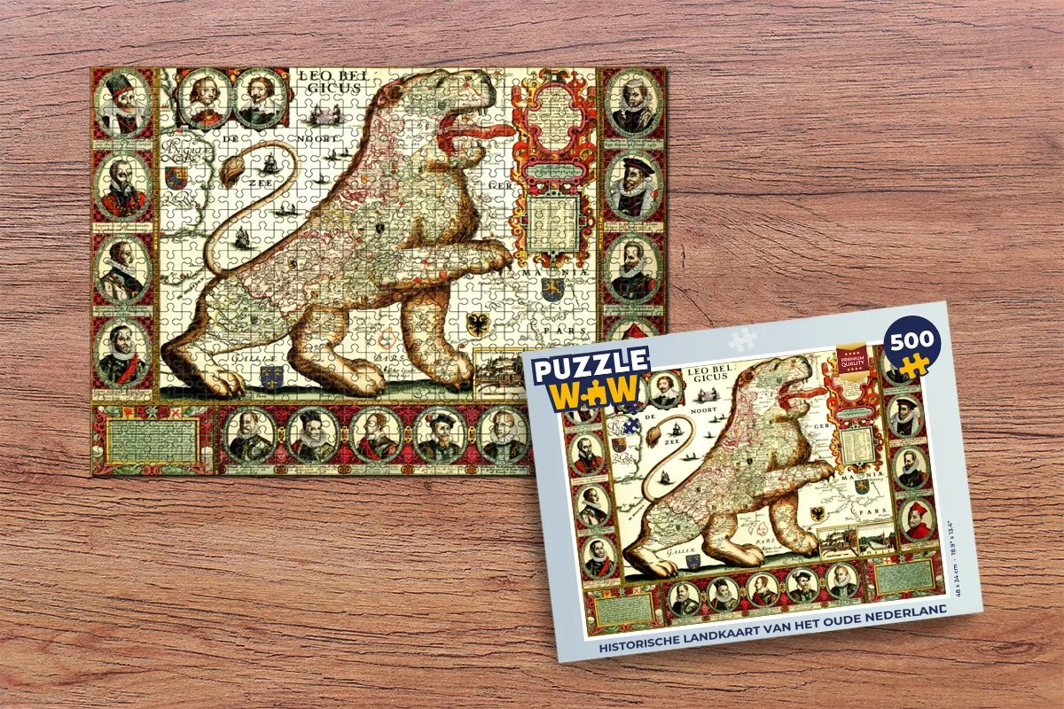 PuzzleWow Historische Landkaart Oud-Nederland Legpuzzel 500 Stuks - Multicolor