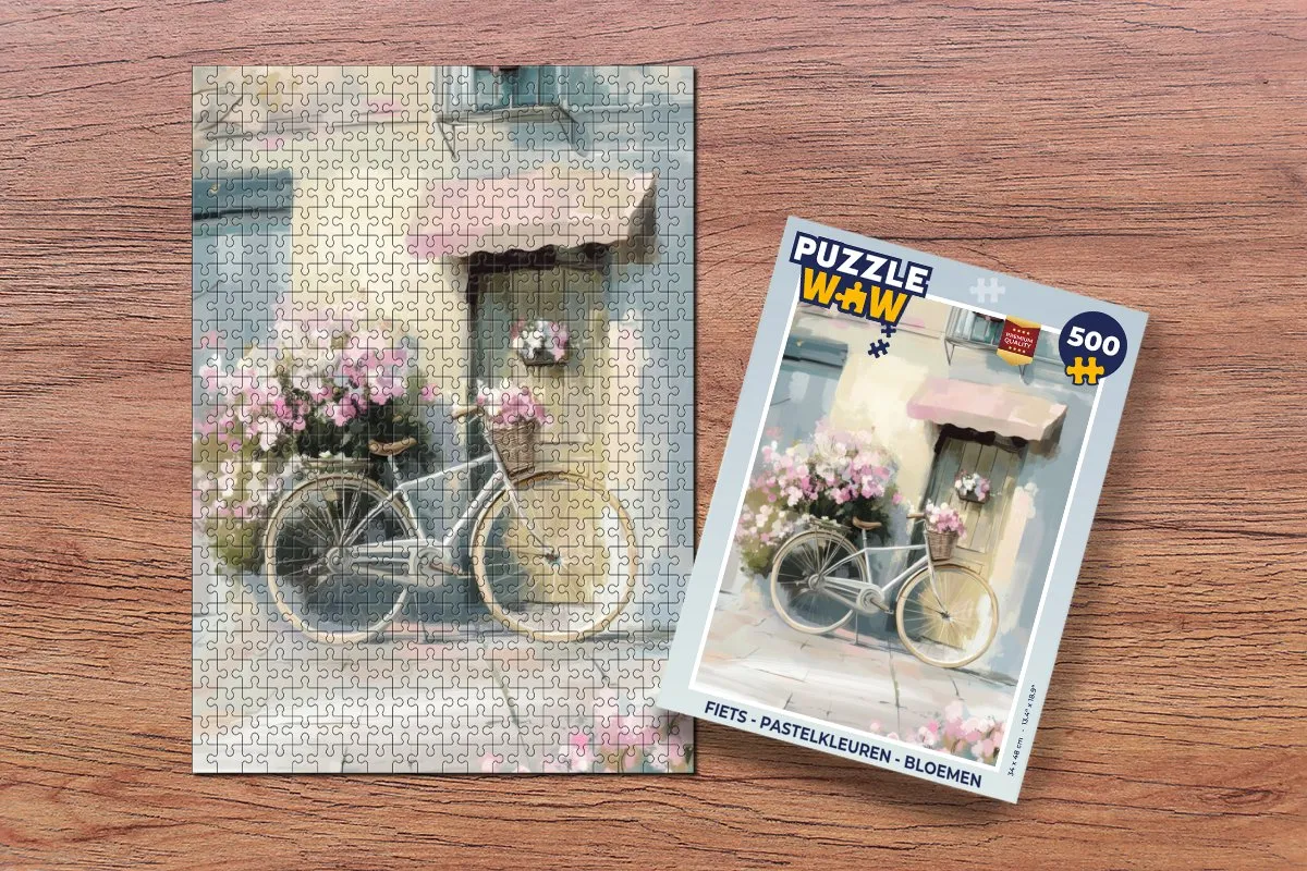PuzzleWow Fiets Puzzel 500 Stuks - Pastelkleuren Bloemen