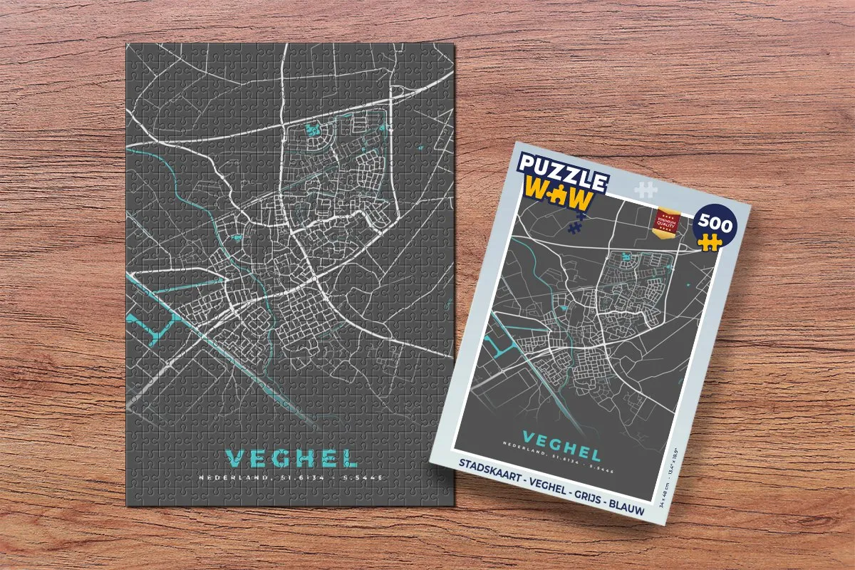 PuzzleWow Stadskaart Veghel Legpuzzel 500 Stuks - Multicolor