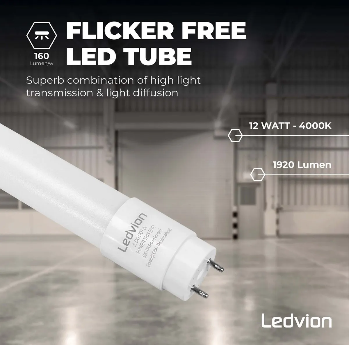 LEDVION LED Tube 120cm 12W 4000K Mat Wit