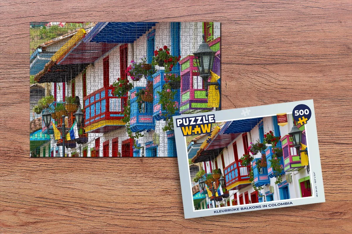 PuzzleWow Legpuzzel Kleurrijke Balkons Colombia 500 Stuks