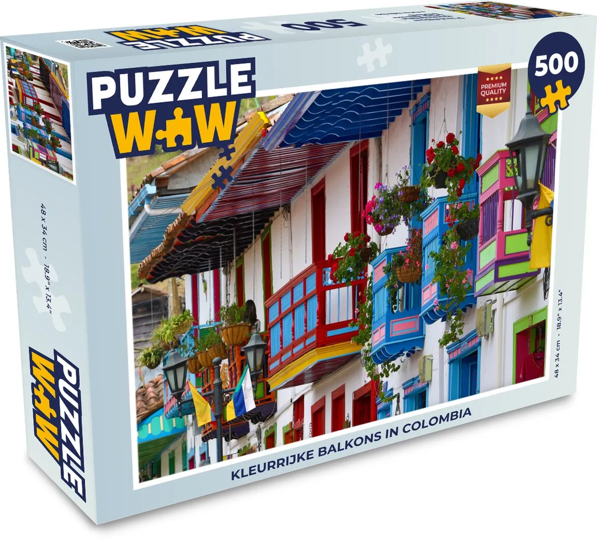 PuzzleWow Legpuzzel Kleurrijke Balkons Colombia 500 Stuks - Multicolor