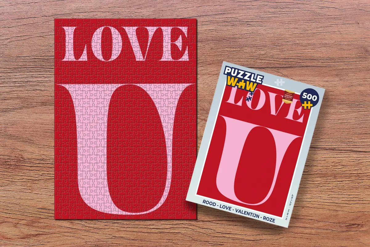 PuzzleWow Love Legpuzzel 500 Stuks - Roze - 'Love u' Tekst