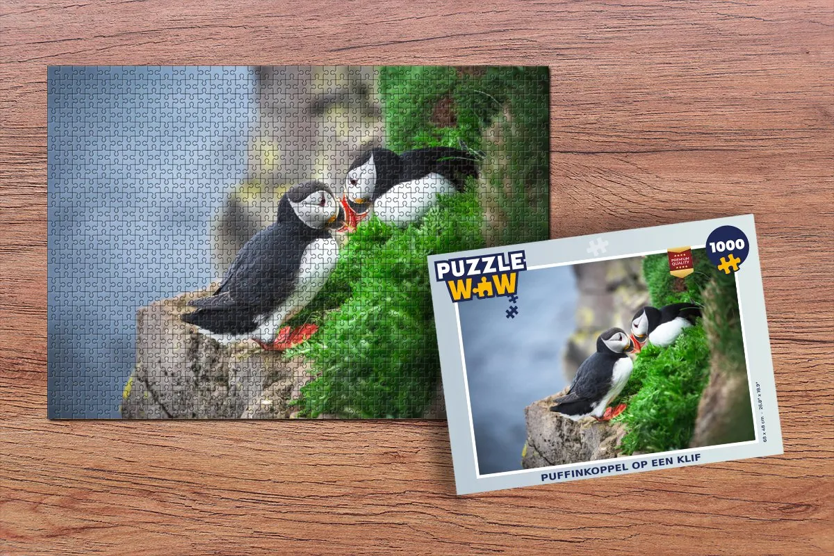 PuzzleWow Puzzel Puffinkoppel op een klif - 1000 Stuks - Multicolor