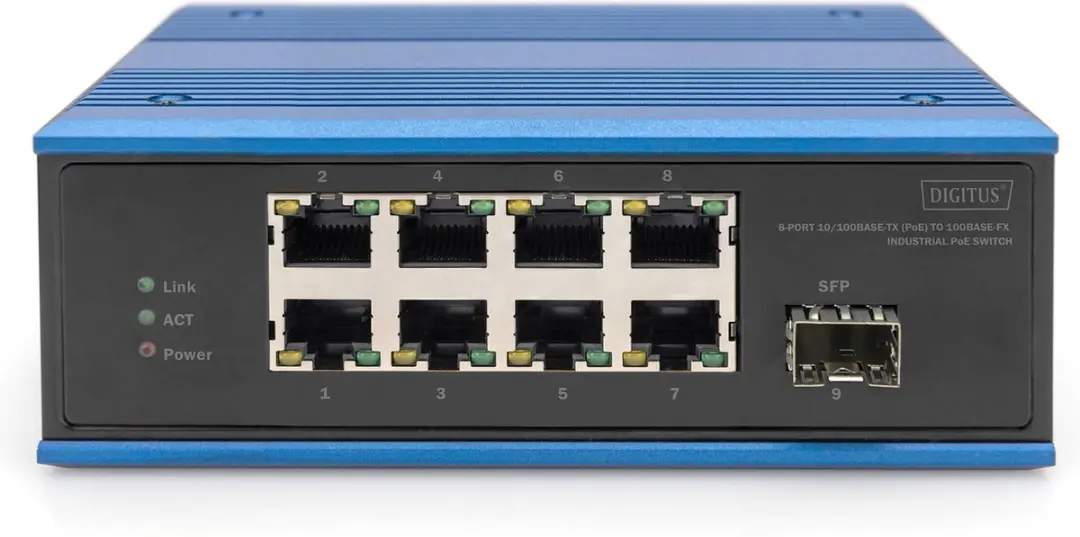 Digitus DN-651133 Switch 8-Port 10/100 PoE - Zwart/Blauw - afbeelding 2 van 6