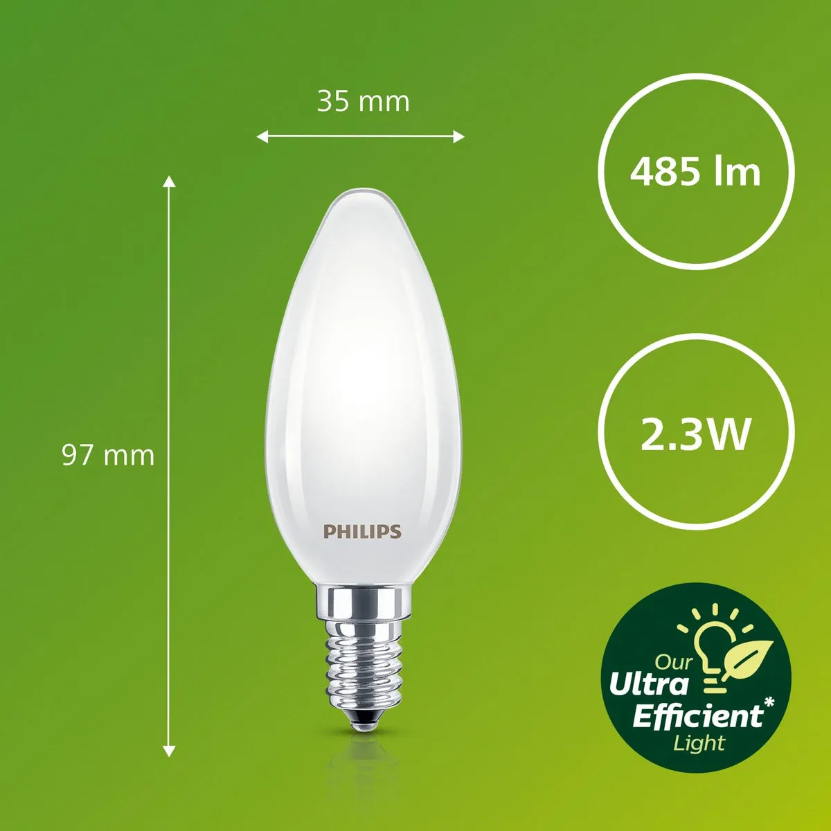 Philips Ultra Efficient LED Kaarslamp E14 2.3W - Mat - Warmwit