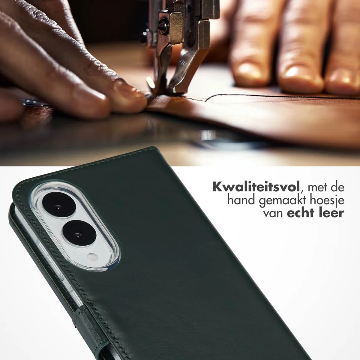 Selencia Hoesje Samsung Galaxy S25 Edge - Groen Lederen Bookcase - 3 Pasjes
