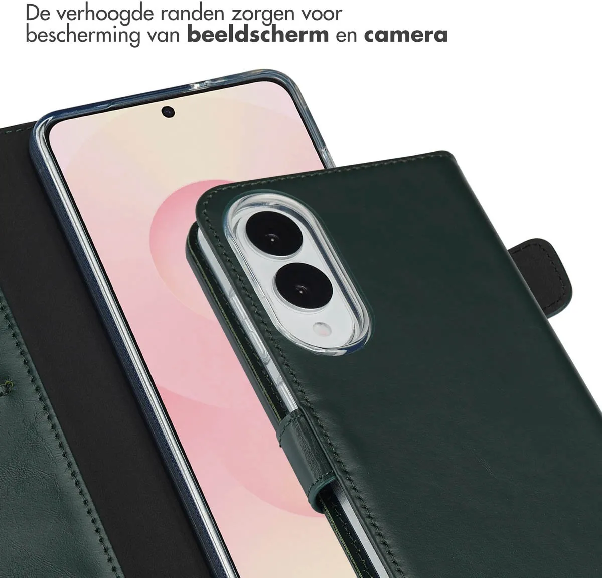 Selencia Hoesje Samsung Galaxy S25 Edge - Groen Lederen Bookcase - 3 Pasjes