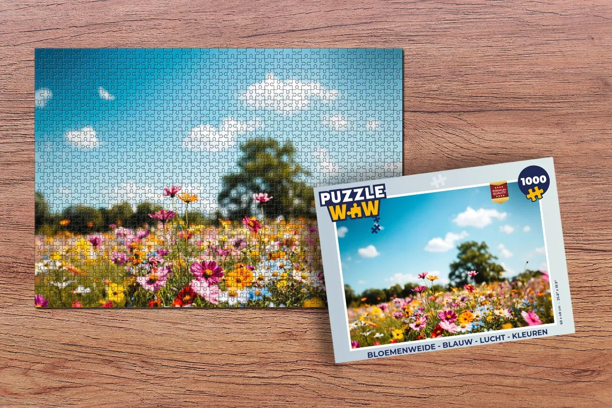 PuzzleWow Bloemenweide Legpuzzel 1000 Stuks - Blauw