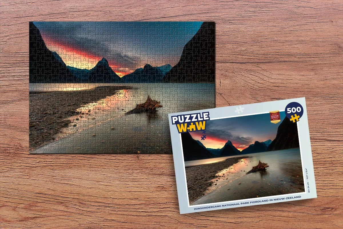 PuzzleWow Zonsondergang Nationaal Park Fiordland Legpuzzel 500 Stuks - Multicolor