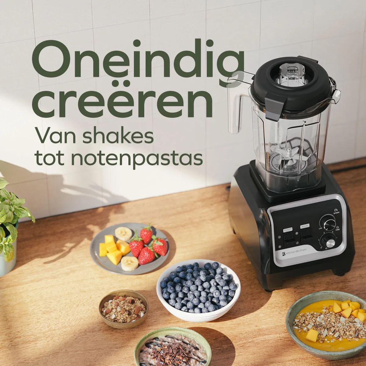 KitchenBrothers Power Blender 1600W - Metallic Zwart