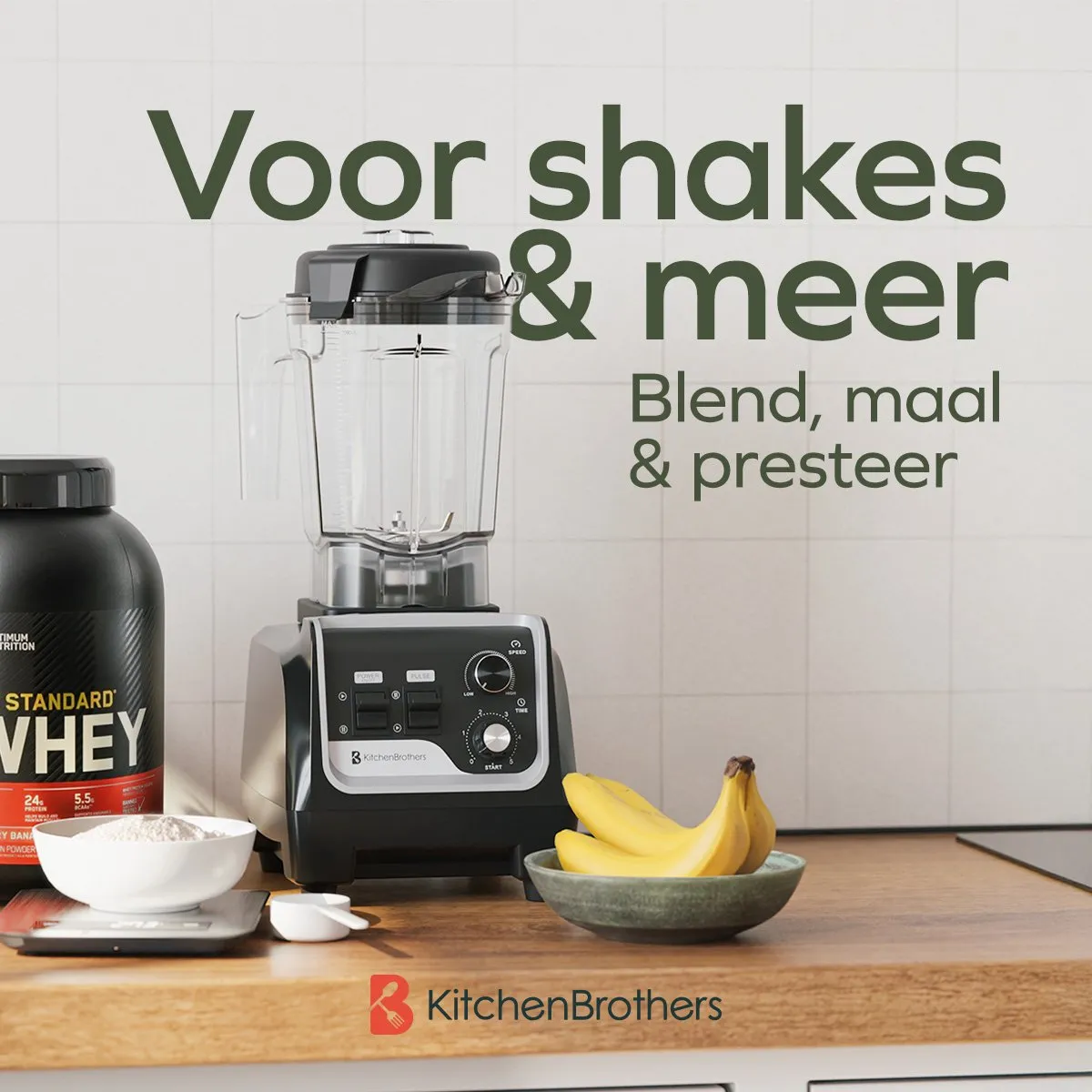 KitchenBrothers Power Blender 1600W - Metallic Zwart