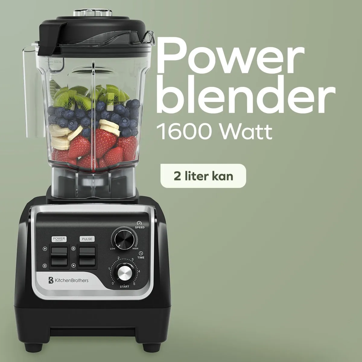 KitchenBrothers Power Blender 1600W - Metallic Zwart