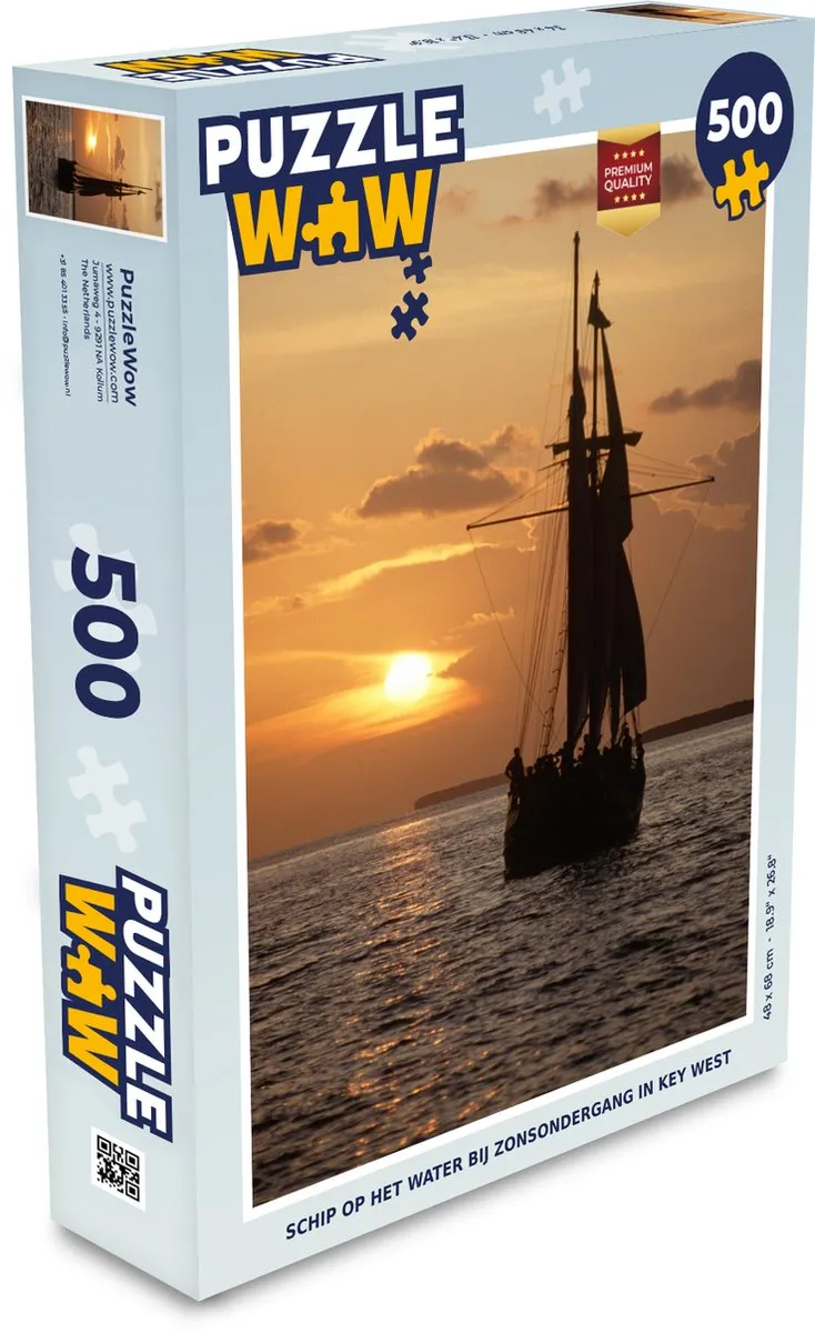 PuzzleWow Legpuzzel Schip op het water bij zonsondergang Key West 500 Stuks