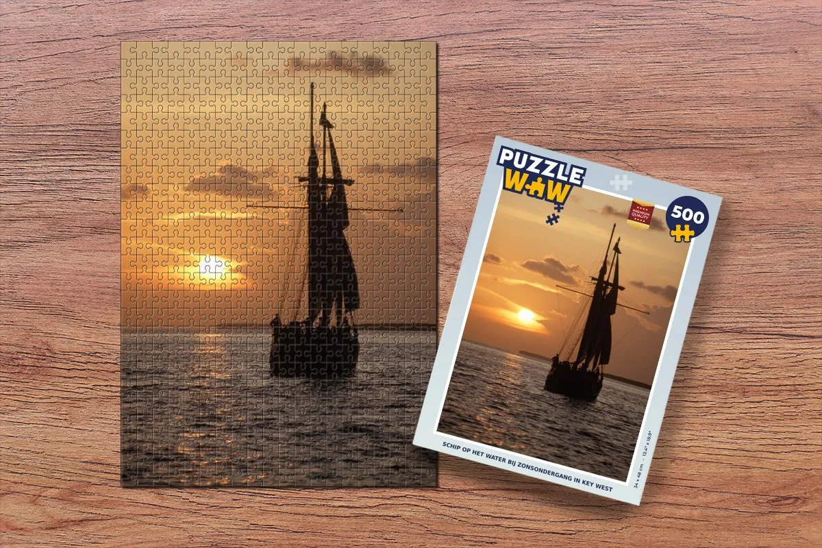 PuzzleWow Legpuzzel Schip op het water bij zonsondergang Key West 500 Stuks - Multicolor