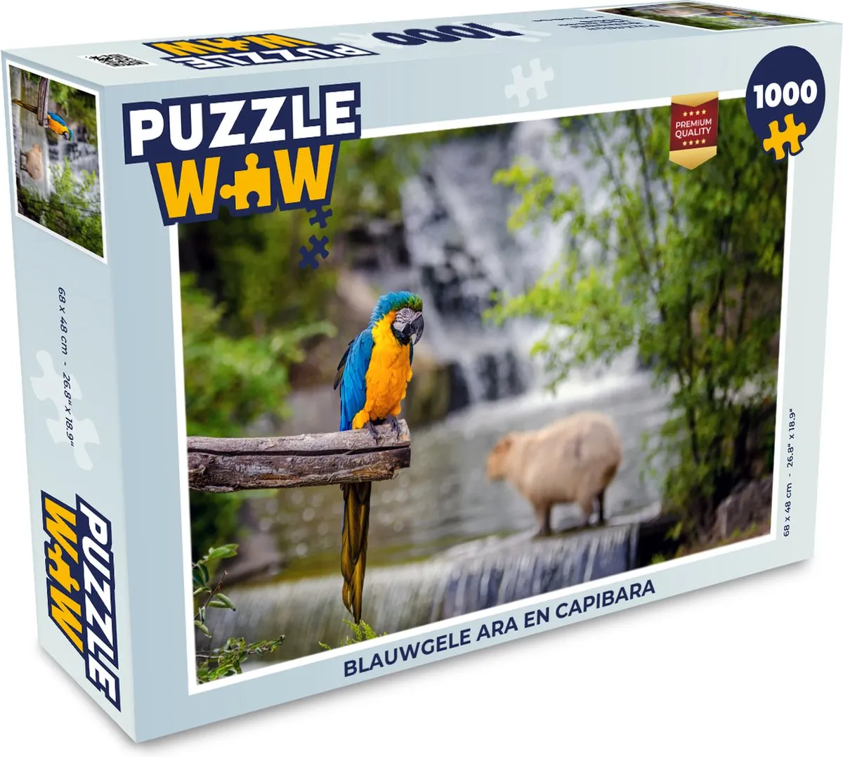 PuzzleWow Legpuzzel Blauwgele Ara en Capibara 1000 Stuks - Multicolor