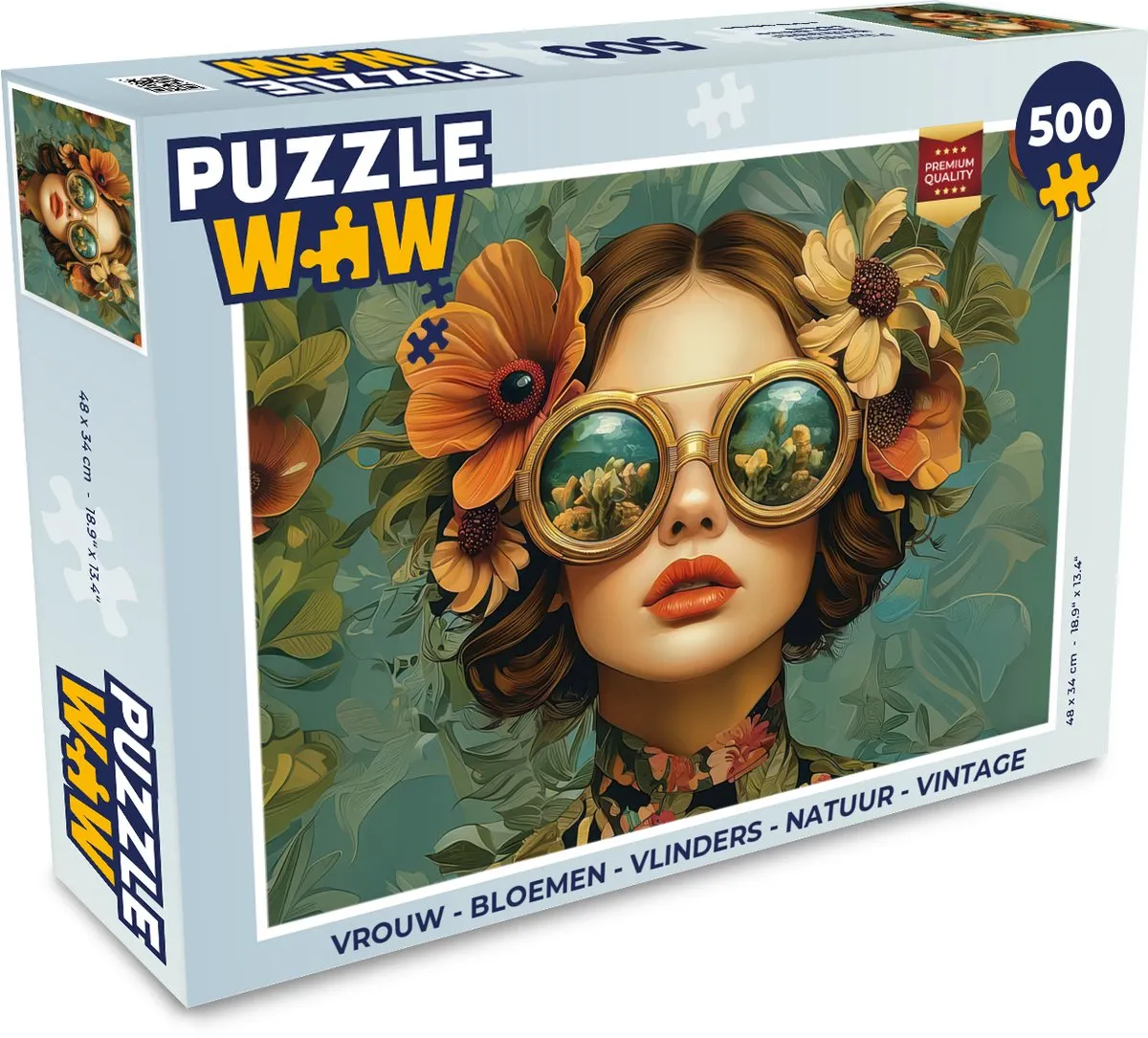 PuzzleWow Vrouw Bloemen Vlinders Natuur Vintage Legpuzzel 500 Stuks