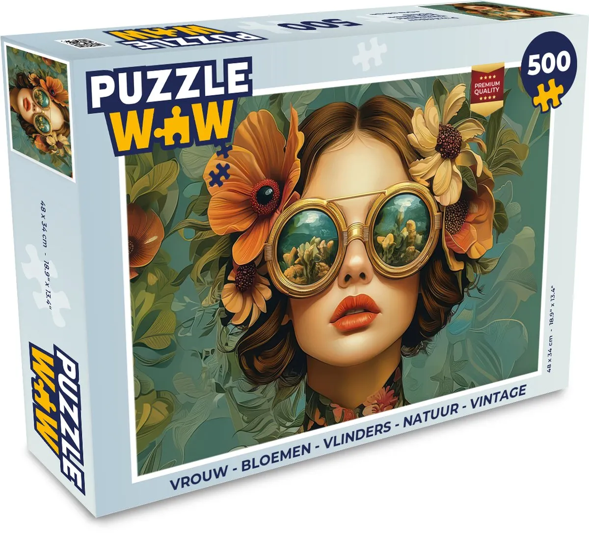PuzzleWow Vrouw Bloemen Vlinders Natuur Vintage Legpuzzel 500 Stuks - Multi