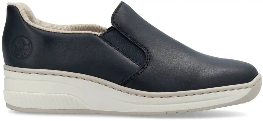 Rieker 48761-14 leren slip-on shoe instappers lichte sleehak marineblauw maat 37