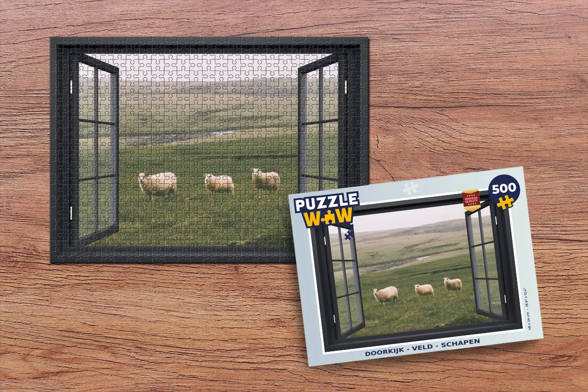 PuzzleWow Doorkijk Gras Schaap Legpuzzel 500 Stuks - Multicolor