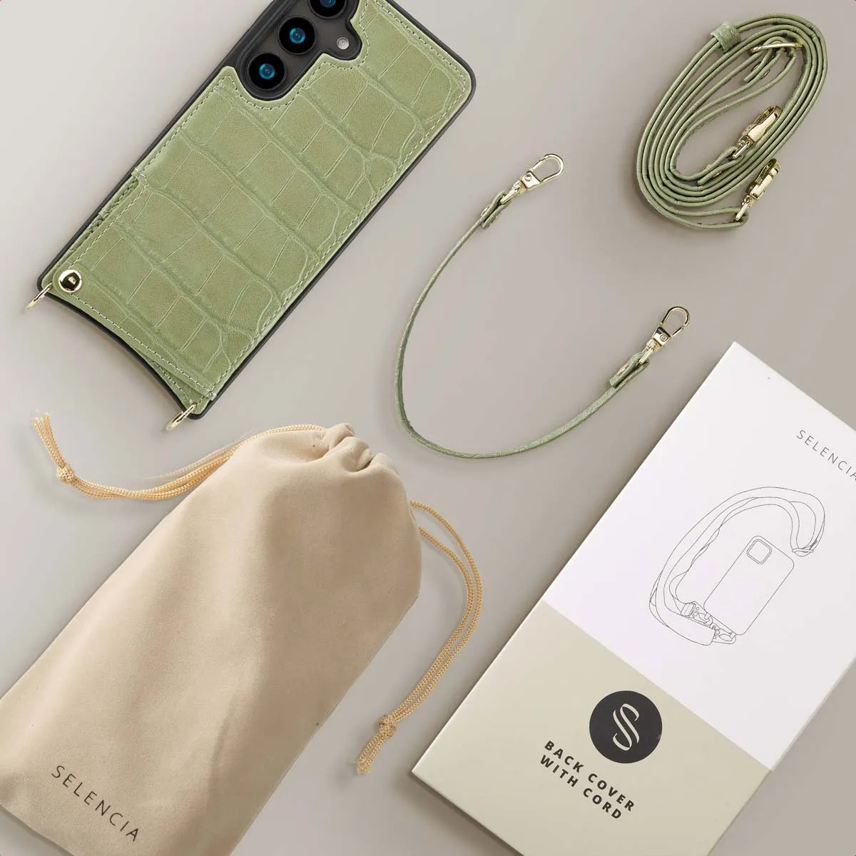 Selencia Croco Backcover Hoesje Samsung Galaxy S24 - Sage Green - afbeelding 6 van 6