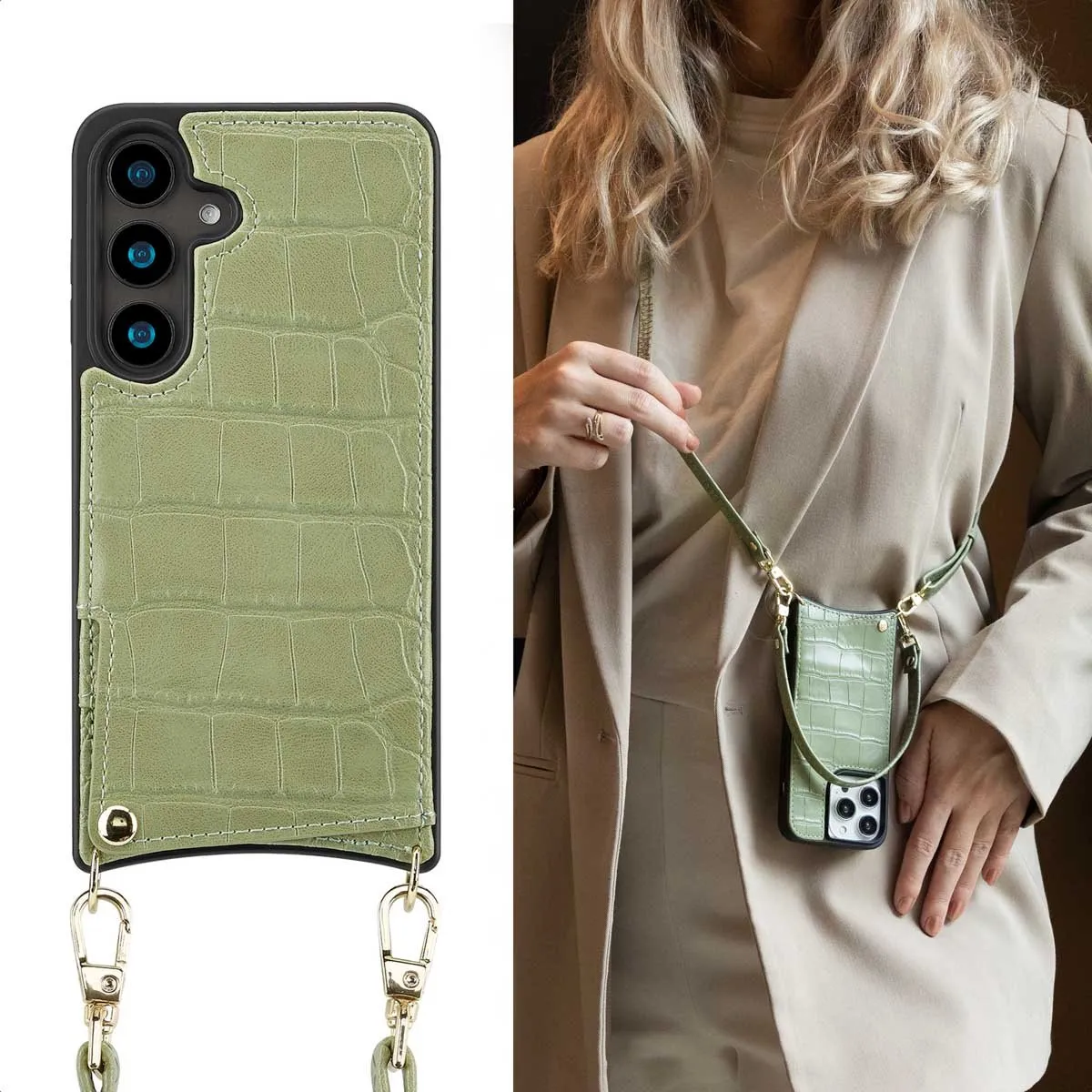 Selencia Croco Backcover Hoesje Samsung Galaxy S24 - Sage Green