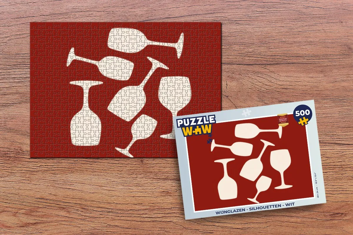 PuzzleWow Wijnglazen Silhouetten Legpuzzel 500 Stuks - Wit