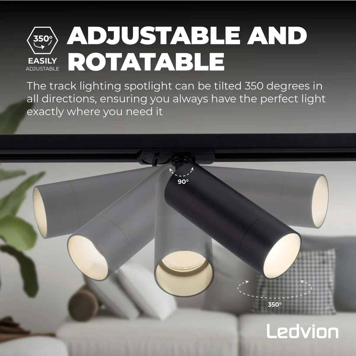 Ledvion LED Railverlichting 1M - 4 Spots 5W 2700K Zwart - afbeelding 6 van 6