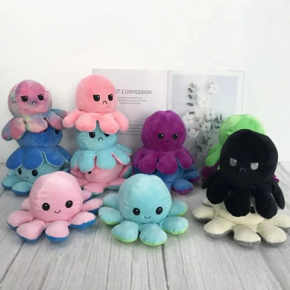 Topknuffels Octopus Mood Pluche Knuffel 15cm - Omkeerbaar Emotie
