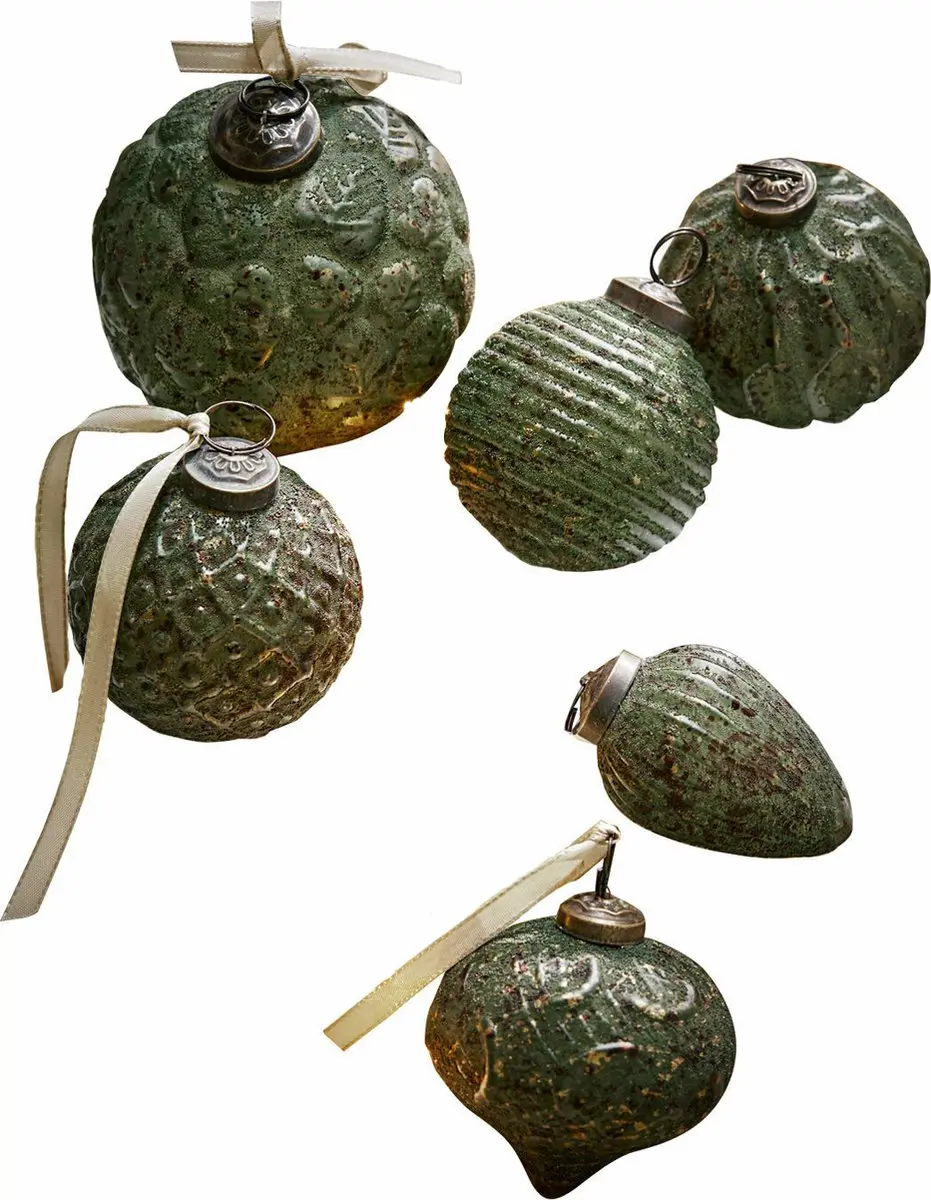 Loberon Kerstversiering Moriches Groen - 6 Stuks Ø10cm - afbeelding 6 van 6