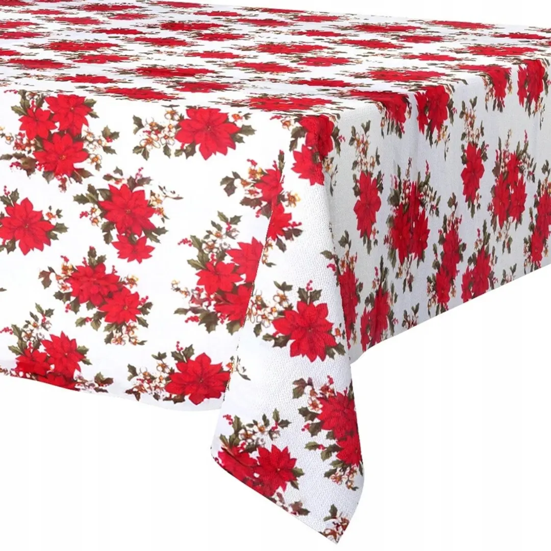 Kersttafelkleed 180x130 cm Wit Vlekbestendig Polyester