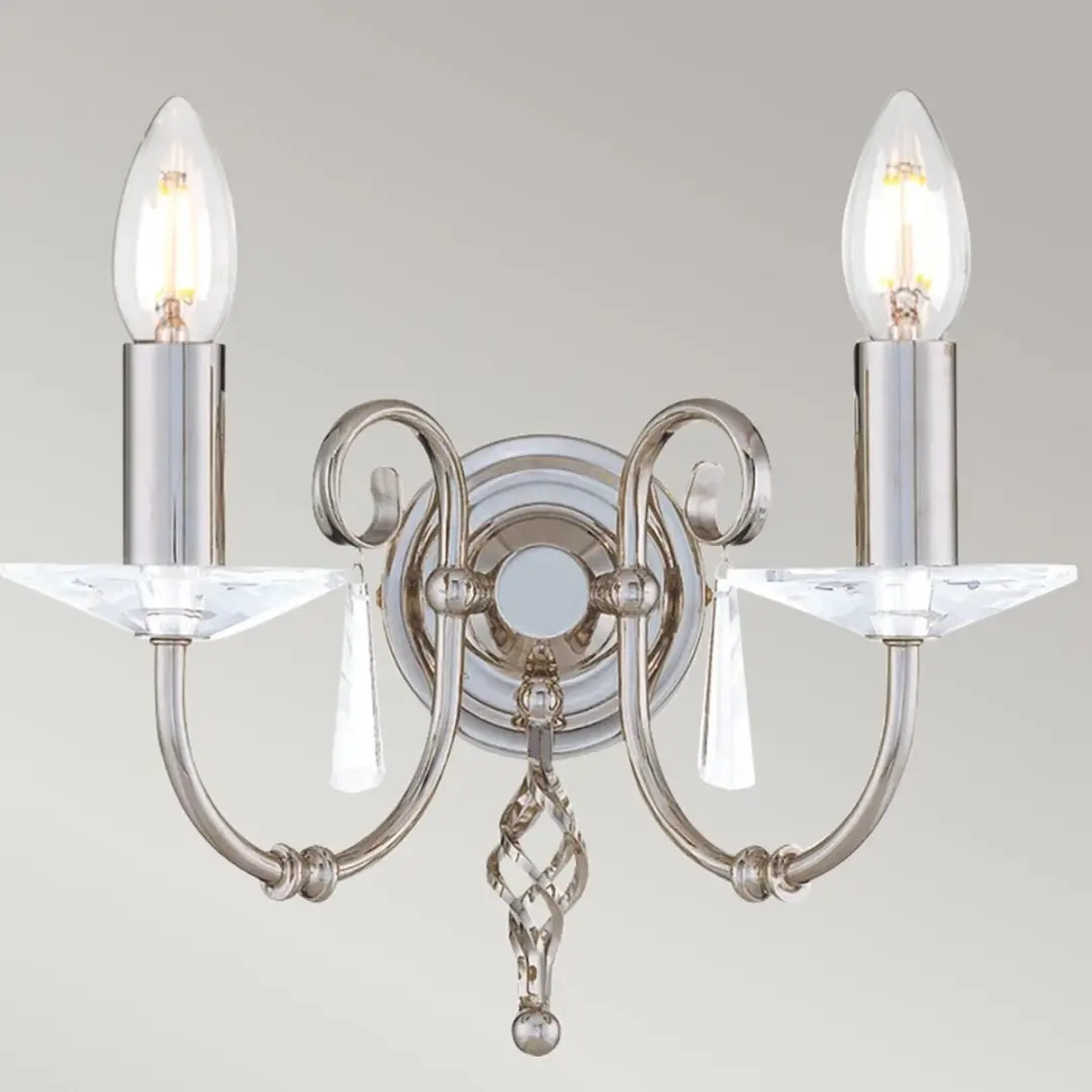 Elstead LED Wandlamp Aegean 2x E14 60W - Polished Nickel - afbeelding 2 van 4