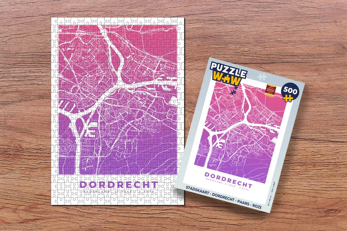PuzzleWow Stadskaart Dordrecht Legpuzzel 500 Stuks - Multicolor